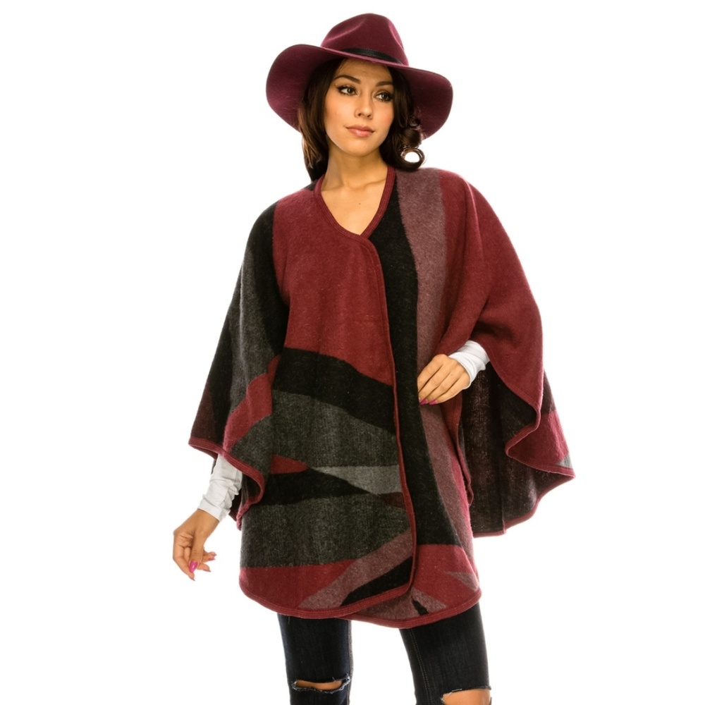Elegant Burgundy and Gray Women's Cape